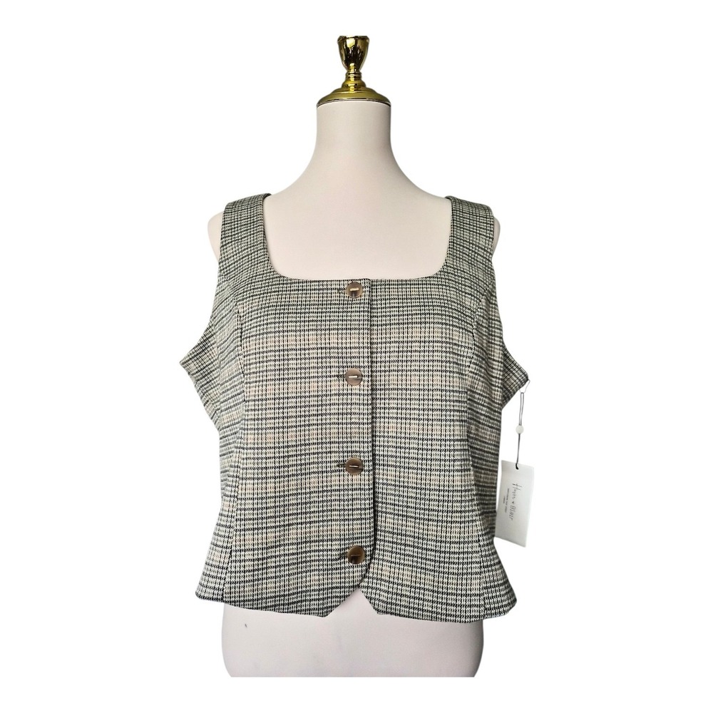 Haver & Blair‎ London Vest Top Womens XL Plaid Button Front Structured Tank NWT